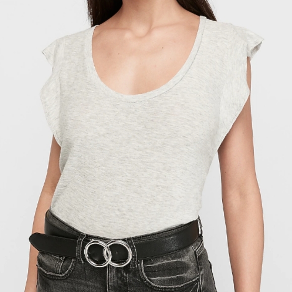 NWT Express Gray Ruffle Sleeve Top, Sz S - Picture 1 of 4